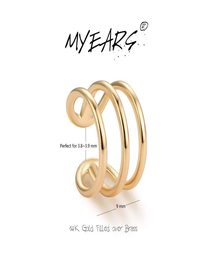 MYEARS Women Ear Cuff Earring Gold Non Pierced Ear Cartilage 3 Split Stripe Band Clip on Wrap Hoop 14K Gold Filled Tiny Boho Simple Minimalist Delicate Handmade Hypoallergenic Geometric Jewelry Gift - Image 5